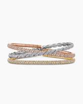 Sculpted Cable Flex Three Row Bracelet in 18K Gold with Diamonds, 21mm